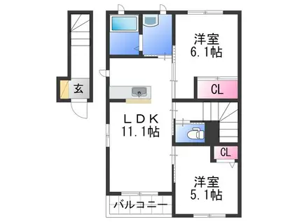 アート・ソレイユ A棟(2LDK/2階)の間取り写真