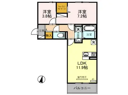 エスポワ鹿草(2LDK/3階)の間取り写真