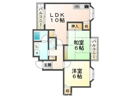 ドール霞ヶ丘(2LDK/1階)の間取り写真