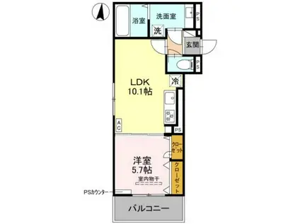 GRAMM六地蔵B棟(1LDK/1階)の間取り写真