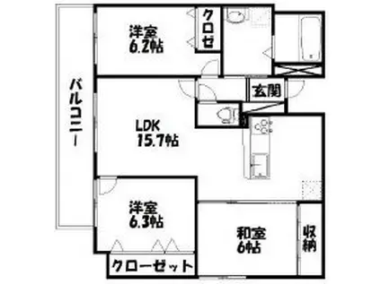 ライフ第5マンション大平台(3LDK/5階)の間取り写真