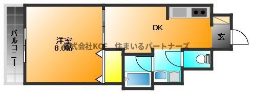 プレジデント御井(1DK/2階)の間取り写真