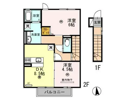 D-ROOMシルクマム(2DK/2階)の間取り写真