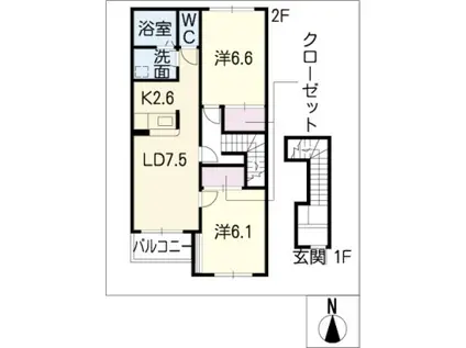 カーサフェリーチェ(2LDK/2階)の間取り写真