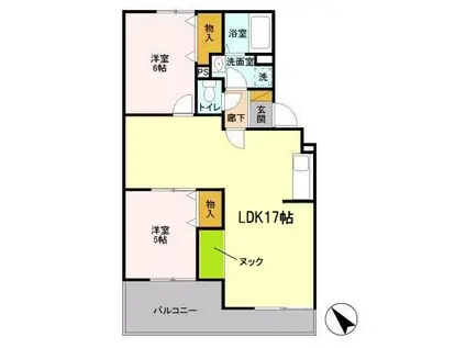 ヴァンベール富士美(2LDK/3階)の間取り写真