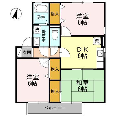 クリサンセマムB棟(3DK/1階)の間取り写真