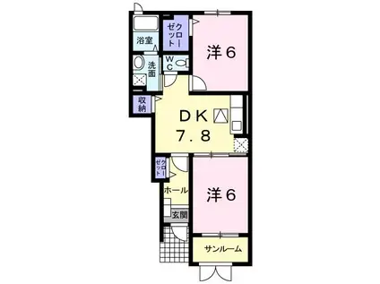 カレント・ベルデ(2DK/1階)の間取り写真