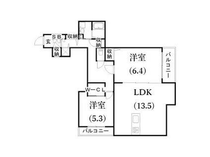 フェリーチェ上三条(2LDK/3階)の間取り写真