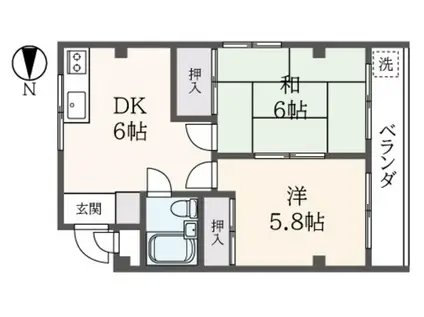 ヘリオス天神町レジデンス(2DK/4階)の間取り写真