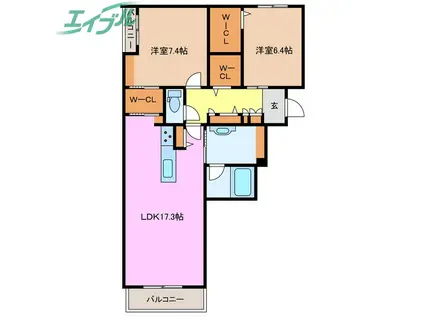 シャーメゾンソレイユ(2LDK/3階)の間取り写真