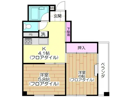 東武伊勢崎線 竹ノ塚駅 徒歩10分 4階建 築37年(2K/4階)の間取り写真