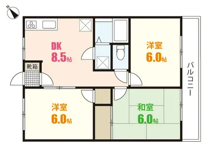 コーポ谷岡(3DK/4階)の間取り写真