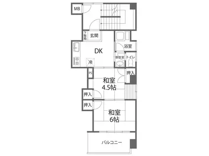 笛吹ビル(2K/4階)の間取り写真