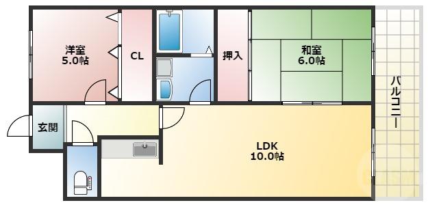 サニーセトル(2LDK/3階)の間取り写真