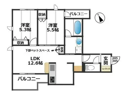 グランド フルーレ浮間舟渡(2LDK/2階)の間取り写真