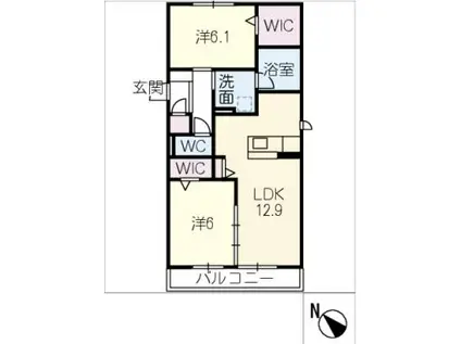 エスティア(2LDK/1階)の間取り写真