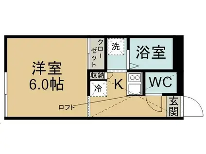 リベェールII(1K/1階)の間取り写真