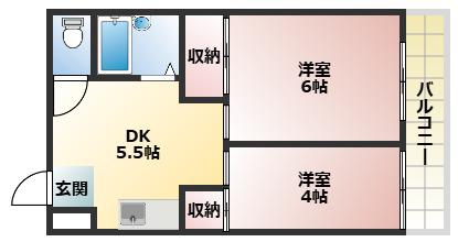 ローヤルハイツ石原(2DK/3階)の間取り写真