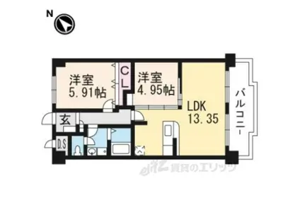 グリーンメゾン白鳥(2LDK/3階)の間取り写真