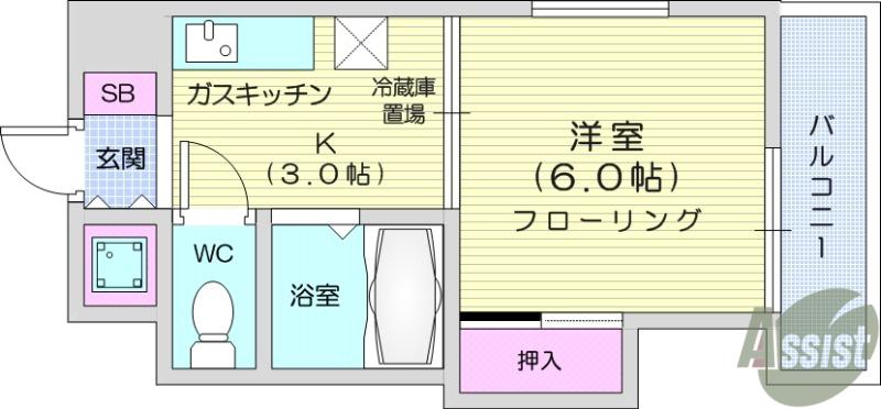 ユナイト上杉ビル(1K/4階)の間取り写真