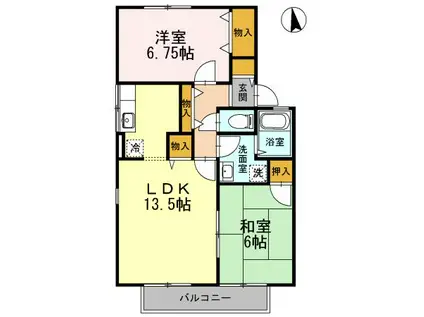 ビューラーやすらぎ D棟(2LDK/2階)の間取り写真