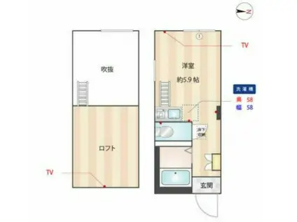 ターニングバック(ワンルーム/1階)の間取り写真