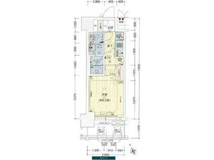 プレサンスOSAKA DOMECITYビーツ(1K/2階)の間取り写真