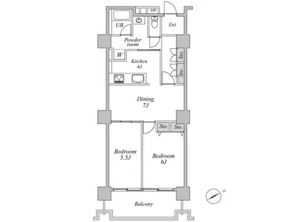 六本木ビュータワー(2DK/5階)の間取り写真