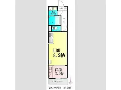 BAU美田園(1LDK/3階)の間取り写真
