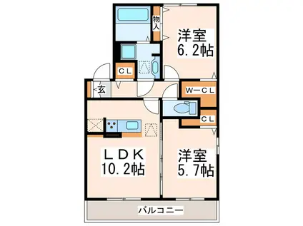 グランドソレイユ八幡 A棟(2LDK/1階)の間取り写真