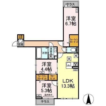 セレスティア谷在家II(3LDK/2階)の間取り写真