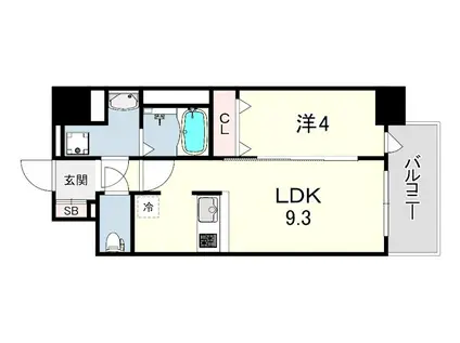 エスライズ神戸三宮山手通2番館(1LDK/7階)の間取り写真