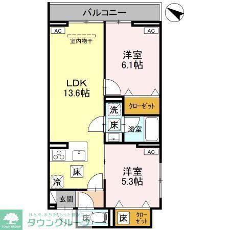 奈月ヒルズ(2LDK/2階)の間取り写真