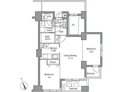 レジディア自由が丘(2LDK/9階)の間取り写真
