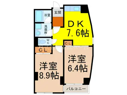 フォンテーヌナウ(2DK/2階)の間取り写真