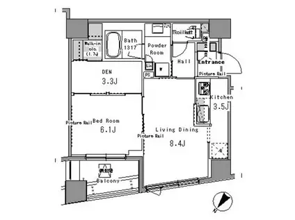 パークアクシス日本橋浜町(1SLDK/8階)の間取り写真