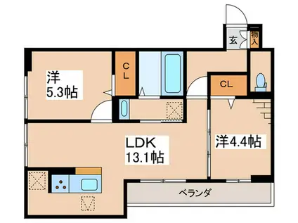 ブリューエン淵野辺(2LDK/3階)の間取り写真