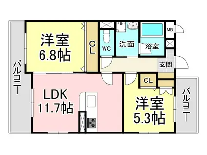 KIRA YAESU(2LDK/3階)の間取り写真