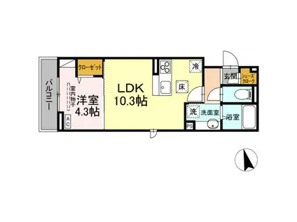 アセットコート羽衣町(1LDK/1階)の間取り写真