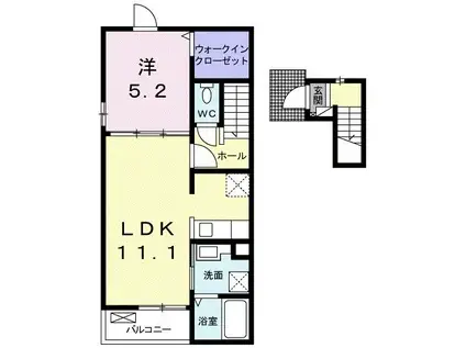 リバティヒルズII(1LDK/2階)の間取り写真