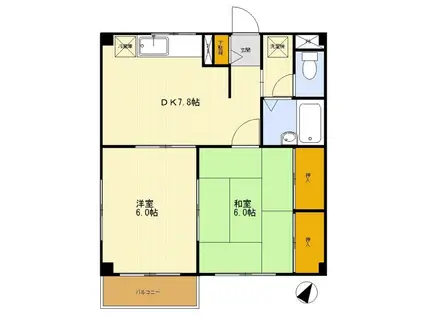 エステートピア国分寺(2DK/2階)の間取り写真