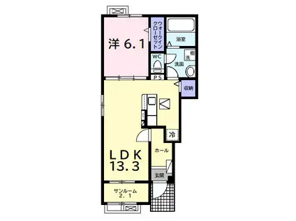 ヴェルビュB(1LDK/1階)の間取り写真
