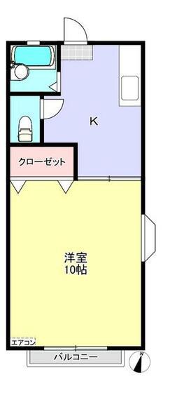 ハイツ白船(1K/2階)の間取り写真