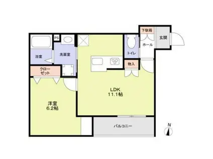 PRUNIER(1LDK/1階)の間取り写真