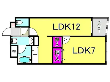 ロイヤル六甲駅前(1LDK/6階)の間取り写真
