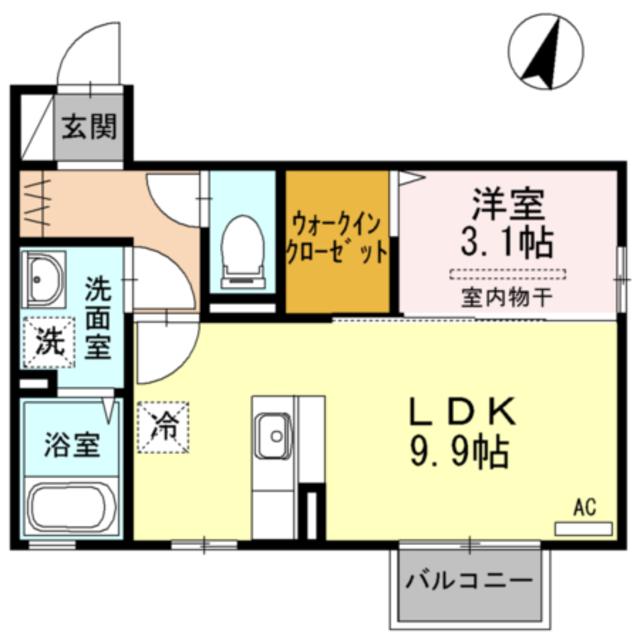 フレッサ B(1LDK/2階)の間取り写真