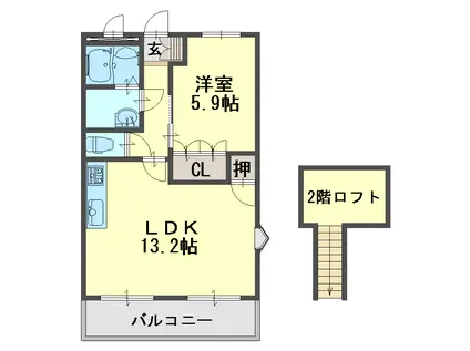 シャンピニオンユイット(1LDK/2階)の間取り写真
