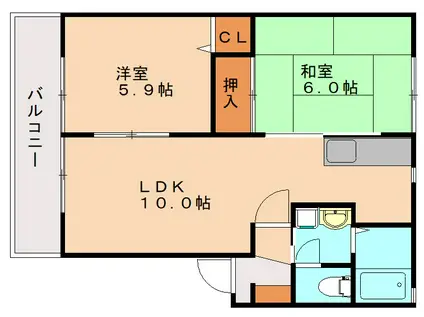 フォルテ横浜西 B棟(2LDK/1階)の間取り写真