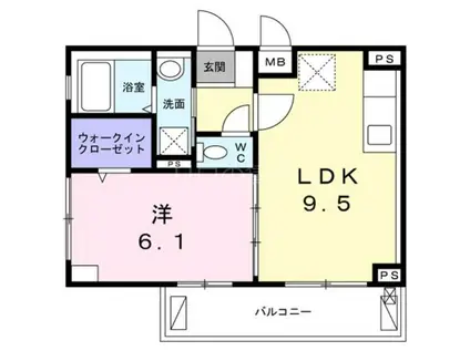 ウエスト シックス(1LDK/4階)の間取り写真