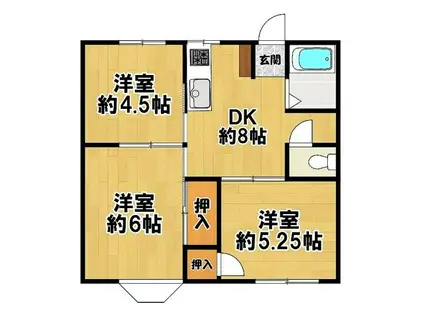 ルシエール三田B棟(3DK/1階)の間取り写真